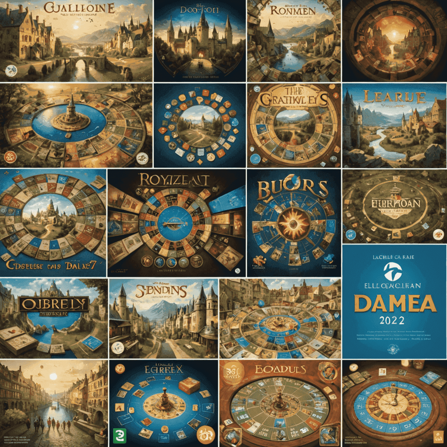 2024'ün en iyi 10 Avrupa masa oyununu gösteren kolaj. Oyun kutuları, oyun tahtaları ve oyun parçalarının görüntüleri.