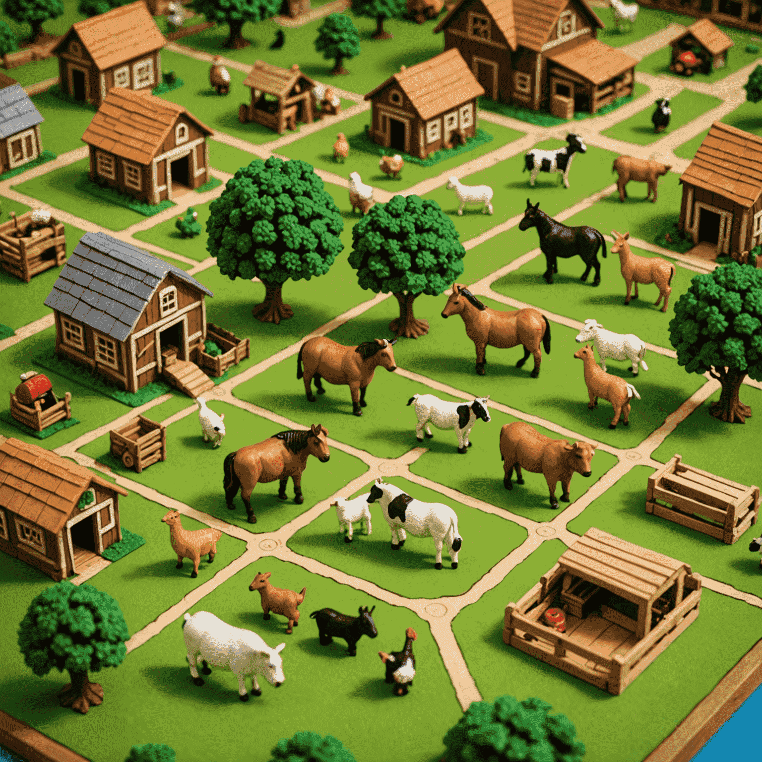 Agricola: Çiftlik Yaşamı oyun tahtası, ahşap hayvan figürleri ve çiftlik yapıları