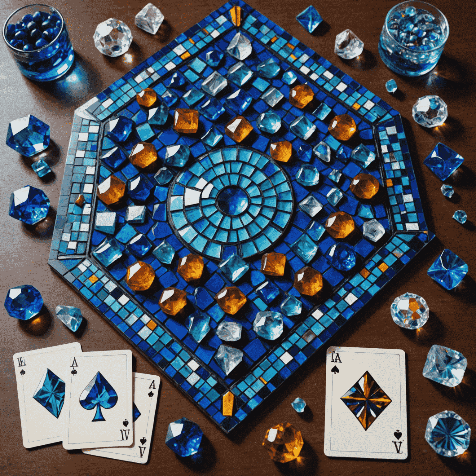 Azul: Kristal Mozaik oyun tahtası, renkli cam parçaları ve oyun kartları