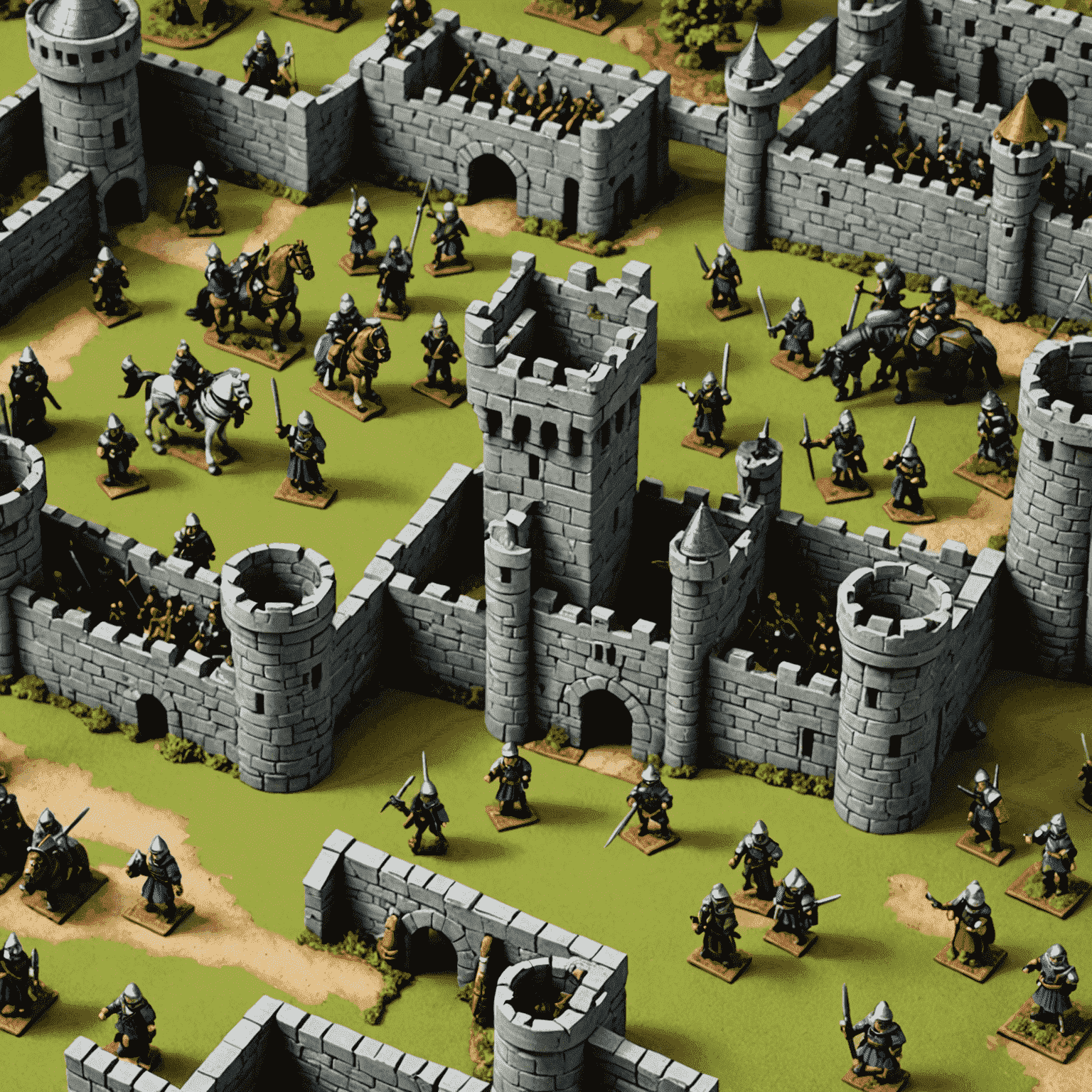 Carcassonne: Kale Kuşatması oyun parçaları, kale duvarları ve şövalye figürleri